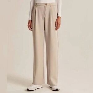 NWT A&F Tailored Relaxed Straight Pant w/ Criss Cross Cream Trouser Pants 4L/27